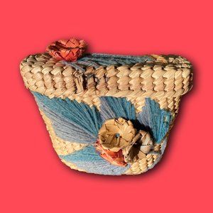 vintage small straw crossbody purse